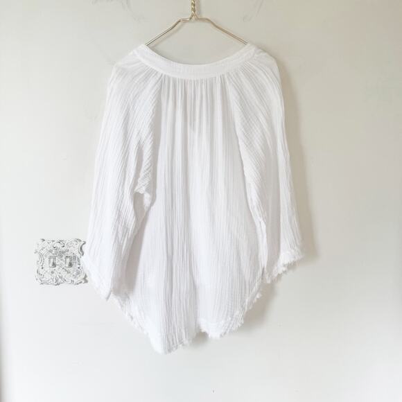 9Seed Marrakech Dashiki White Crinkle Gauze Frayed Tunic Top S - Picture 8 of 13
